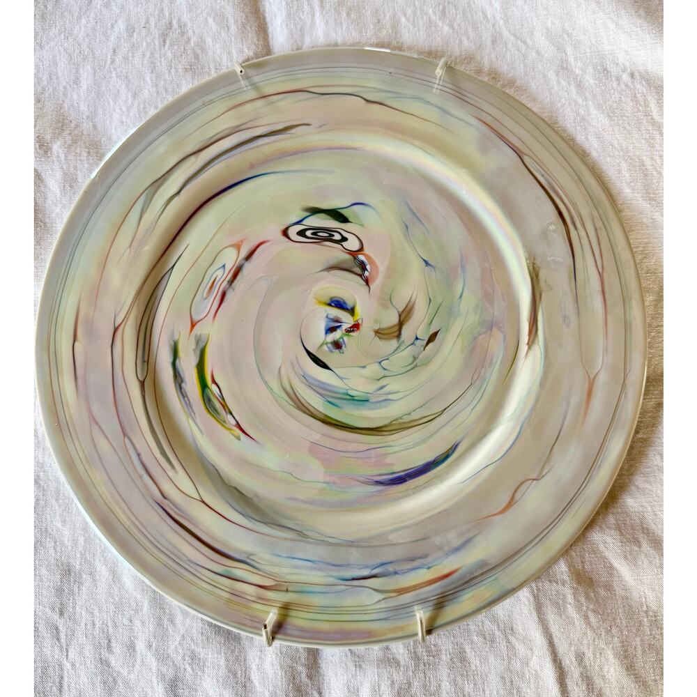 Contemporary Murano Yalos Casa 12.25” Charger Plate Iridescent Millefiori Swirl